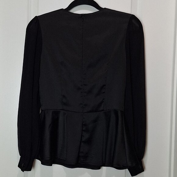 Black Voodoo Vixen Blouse with Peplum Hem and Bow - Picture 2 of 4